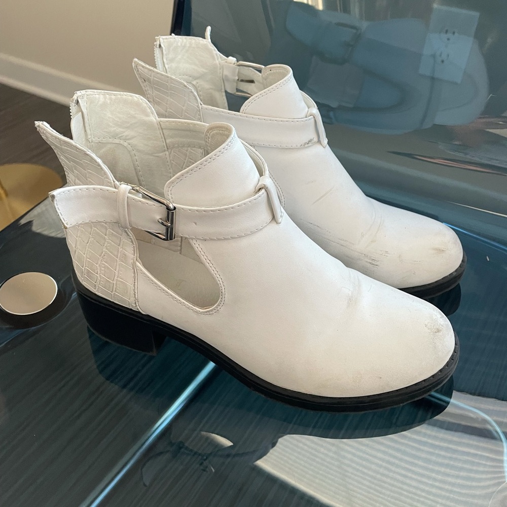 White leather ankle boots